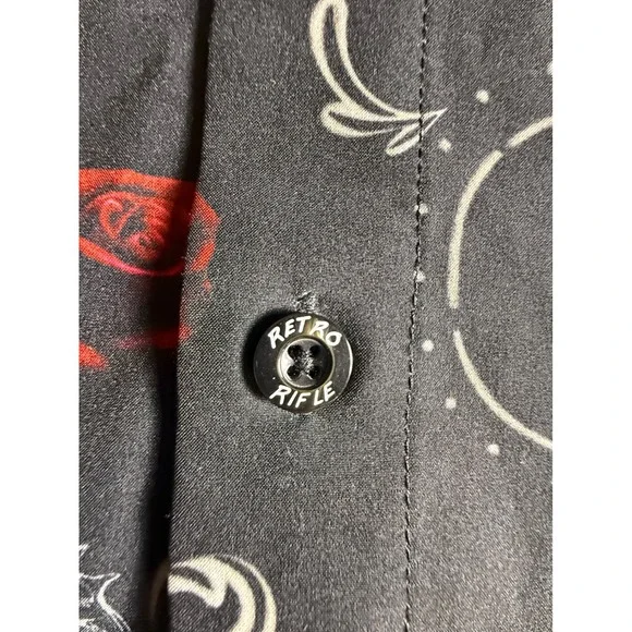 Retro Rifle Skull Rose Graphic Short Sleeve Button Up Shirt 2XL-974 - Picture 5 of 8